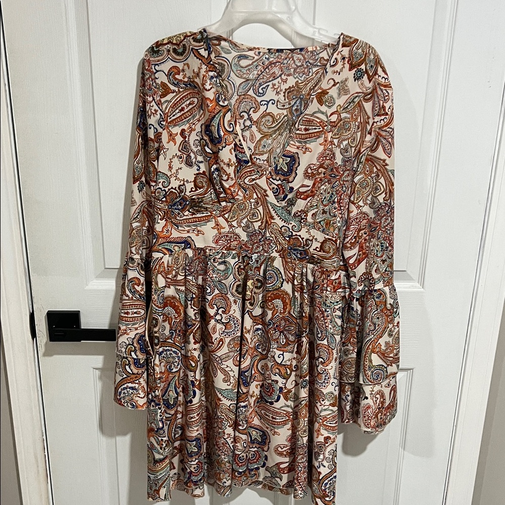 Paisley Print Long Sleeve Dress
